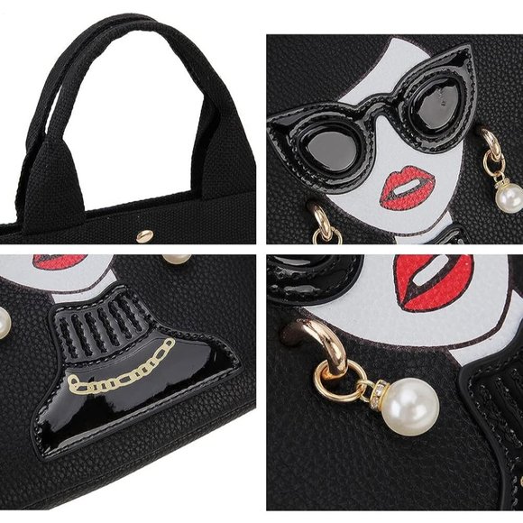 ENJOININ Funky Lady Face Purse for Women Casual Shopping Bag Top Handle Satchel - Picture 10 of 12